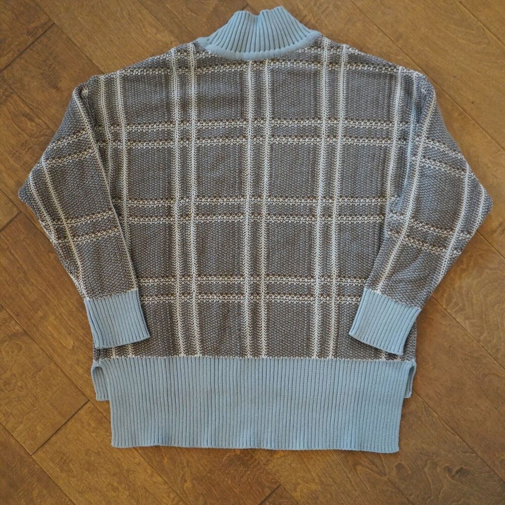 ABLE Women's Jana Patterned Turtleneck Sweater blue brown plaid organic SZ M - Picture 3 of 7